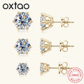 OXTAO 18K White Plated 0.5-2ct Moissanite Diamond Stud Earring Real 925 Silver Wedding Earring Luxury Women's Jewelry Certified