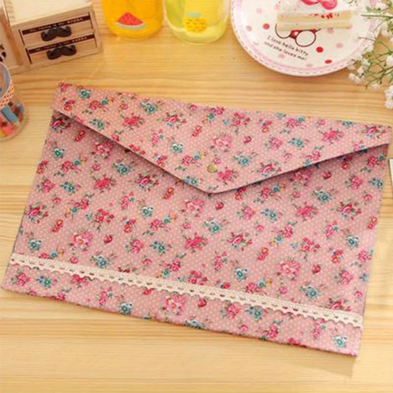 1PC A4 File Folder Elegant Little Flowers Fabric Paper Holder Floral Large Capacity Document Bag Filing Briefcase Organizer Bag