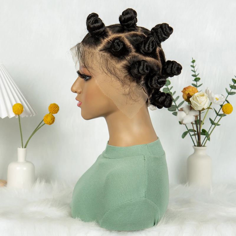 Full Lace Handmade Bantu Braided Wigs Synthetic Lace Frontal Short Cute Bantu Braided Lace Wig With Baby Hair for Black Women