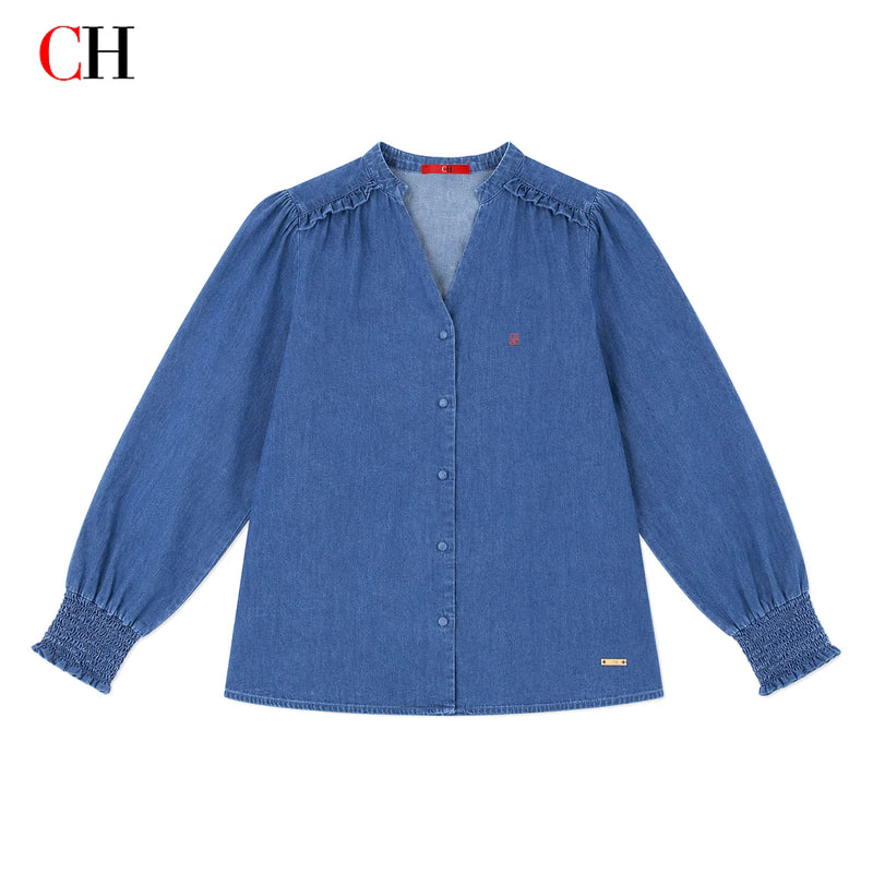 CH Women's Refined Stitch Letter Embroidery V Neck Stand - View 6 | SAMAG