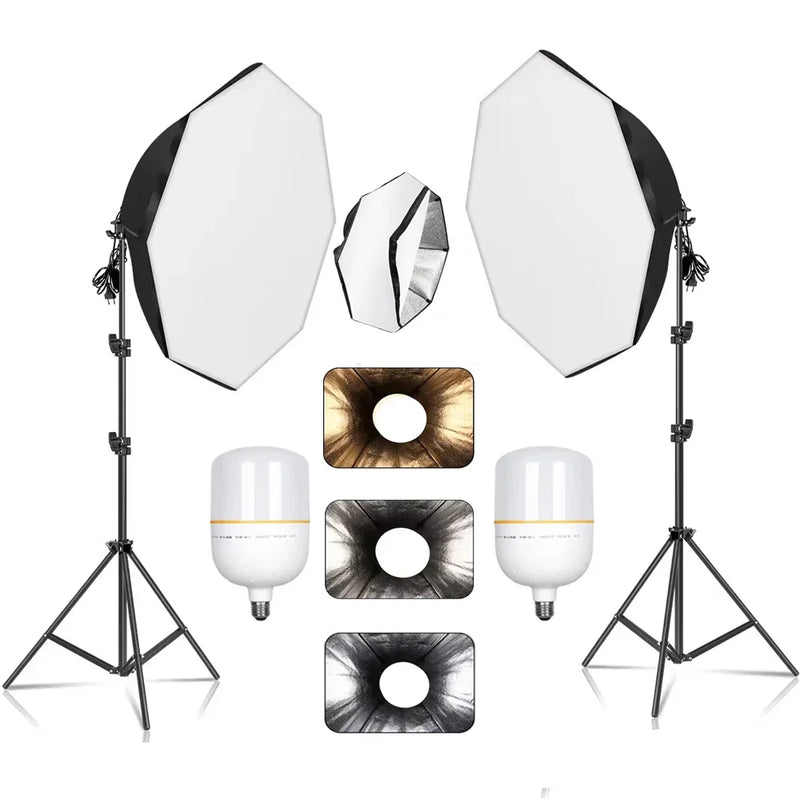 SH 2Pcs 50x70cm Photo Studio Kit With Softbox LED Bulbs Light Tripod for YouTube, Tiktok, Studio Portraits, Photography