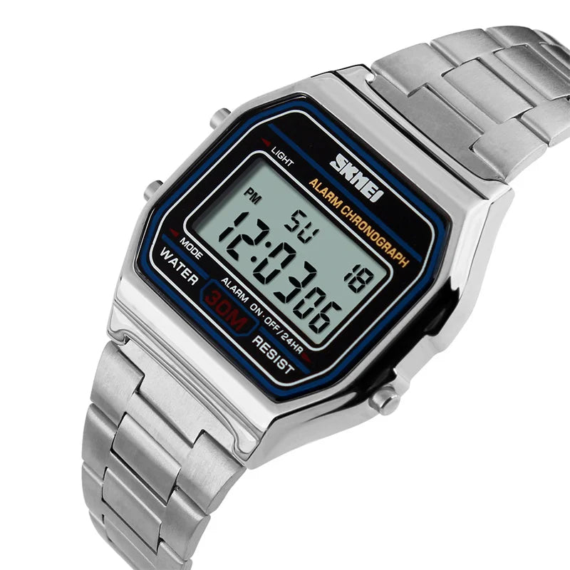 Unisex Digital Bracelet Watches Luxury Stainless Steel Strap LED Waterproof Chronograph Fashion Alarm - Visuel 9 | SAMAG