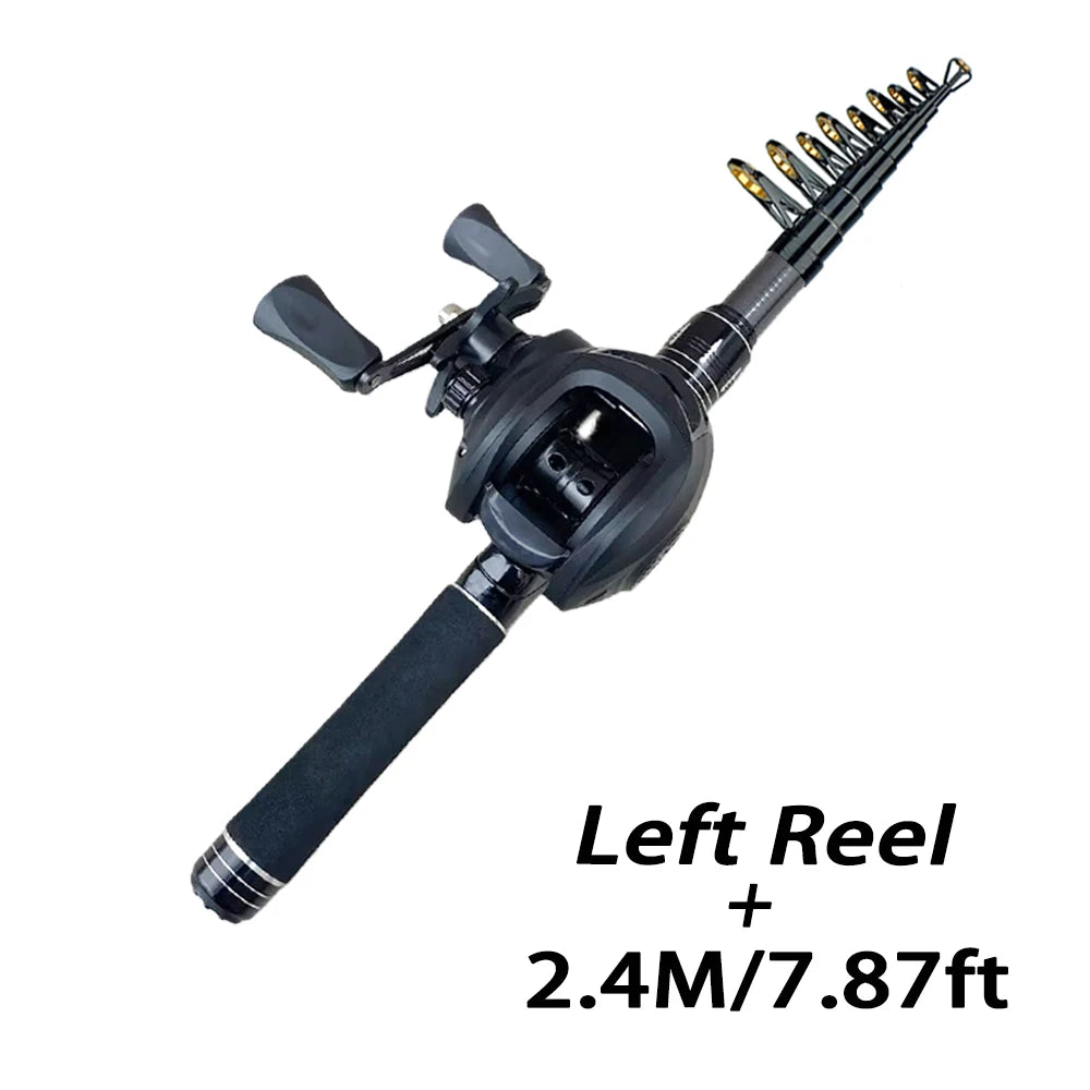 Mini Shrink 31cm Portable Fishing Rod Kit 1.5-2.1M Telescopic Carbon Trave Pole High Speed 7.2:1 Baitcasting Reel Carp Fishing