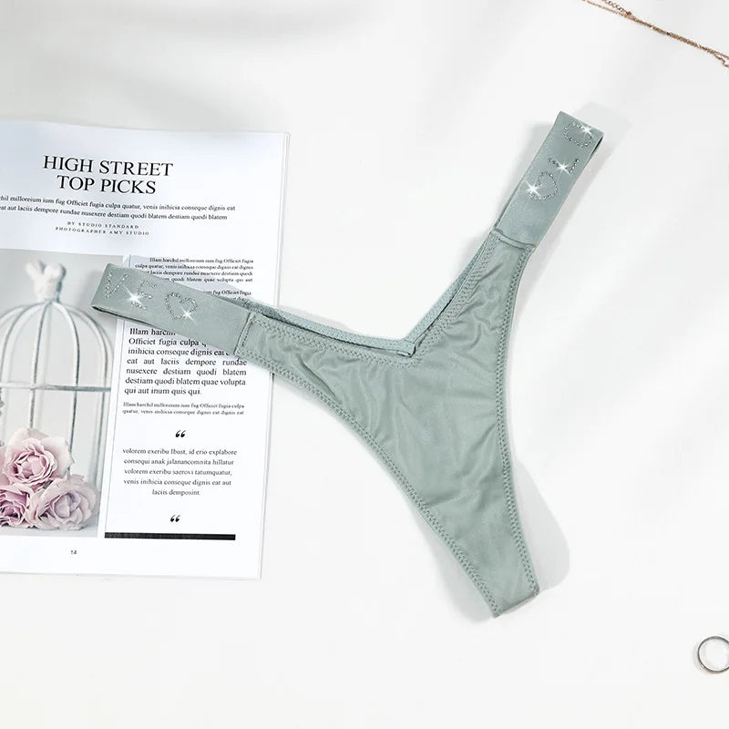 Sexy T-pants Letter PINK BLING Rhinestone Fashion Funhigh Waist Silk Fitness Traceless Women's Underwear Thong Panties G String