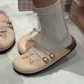 Women's Patent Leather Mary Jane Mules Buckle Bow Decor Slip on Flat Shoes Plaid Lining Casual Half Slippers Fashion Footwear