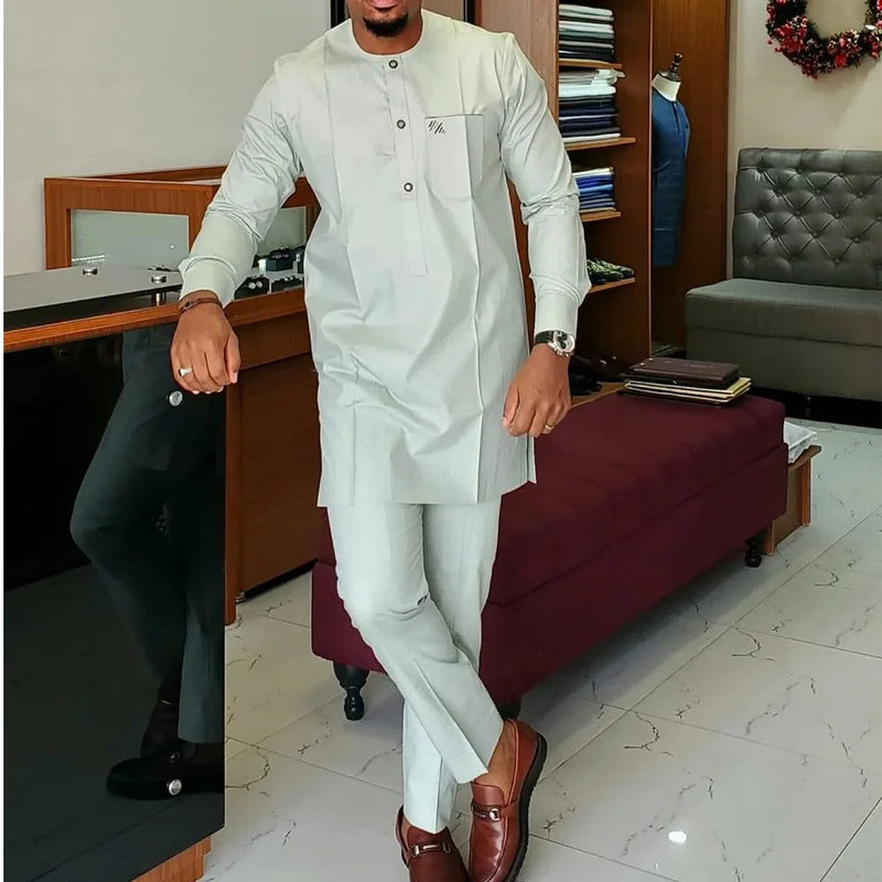 African Traditional Dress Men's Suit Long Sleeve Ethnic Style Printed Patchwork Shirt Casual Pants 2 Piece - View 20 | SAMAG