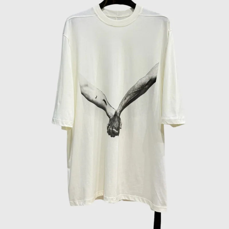 HKSH Spring Summer New Men's RO Style Round Collar Printed T-shirt Oversized Chic Cotton Chic Top American Loose Y2K Tees HK4638