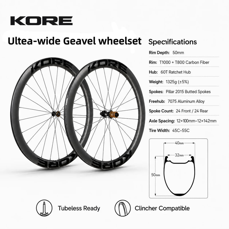Carbon Fiber Wheelset Disc Brake for Gravel-Bike Wheels Engagement Ratchet Lightweight Bike Wheels