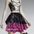 Summer Large Size New Irregular Punk Style Sexy Plaid Splicing Skirt Personalized Girl Subculture Lace Goth Style Short Skirt