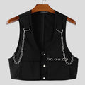 INCERUN Men Vests Solid Color Chain Decoration V Neck Sleeveless Crop Tops Men Streetwear Fashion Casual Male Waistcoats S-3XL
