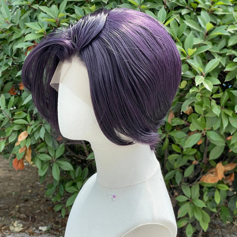 Dark Purple Cosplay Wigs Lace Front 8 Inch Short Bob Cut 13x4 Synthetic Lace Front Wigs for Men Women Heat Resistant Half Hand