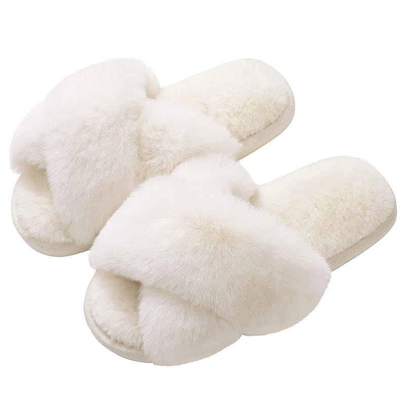 Shevalues Fashion Fluffy Home Slippers For Women Winter Indoor Open Toe Furry Cotton Shoes New Casual Furry Cozy Soft Slippers