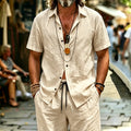 Men's Island Vacation Textured Shirt & Shorts Set, Lapel | SAMAG
