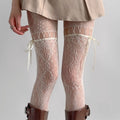 New Gothic Hollowed Lace Tie Fishnet Suspender Socks for Women Sexy Slim Nylon Mesh Thigh High Stockings White Tights Pantyhose