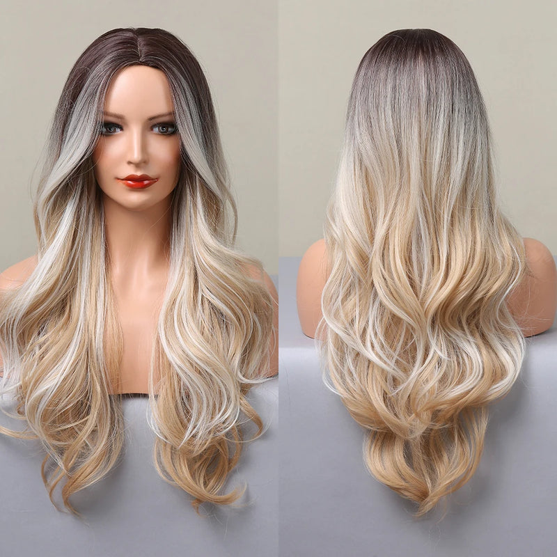 Red Brown Copper Ginger Long Wavy Synthetic Hair Wigs for Black Women Body Wave Ombre Wig Cosplay Natural Heat Resistant Wig