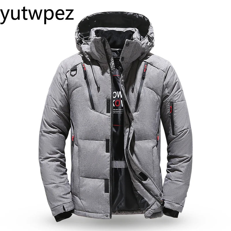 Outdoor Hiking Sports Running Down Jacket Men White Duck Winter Coat Windproof Warm Parka Travel Camping Overcoat Thicken Hooded