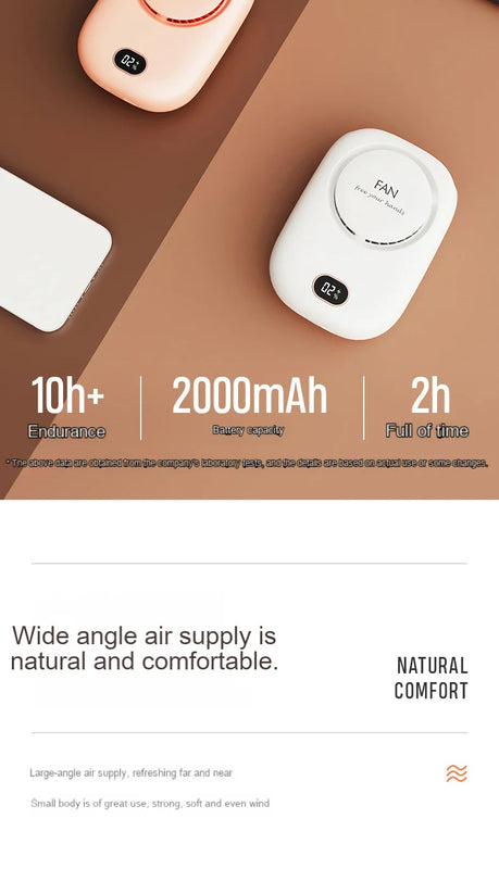 New Mini Portable Fan Hanging Handheld Fan Rechargeable Bladeless Turbo Ultra Quiet Student Hand Held Fan Outdoor Sports Travel