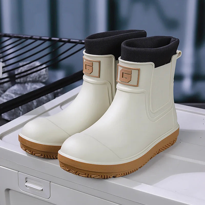 New Mens Rain Boots Outdoor Short Tube Sports Shoes Fishing Nonslip Work Garden Rubber Shoes Water Kitchen Ankle Shoes Keep Warm