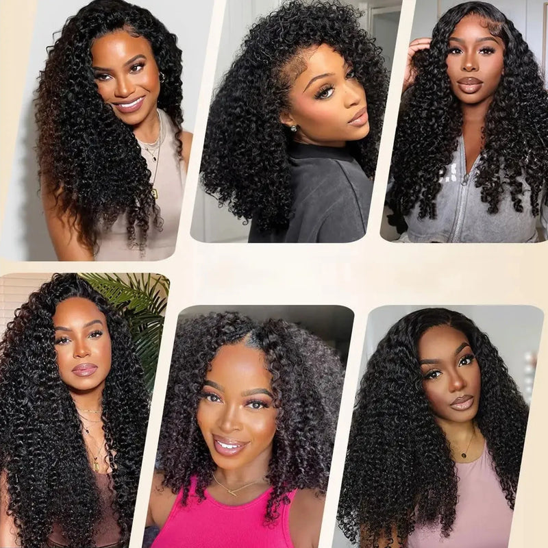 Burmese Curly 3 IN 1 Half Wigs Human Hair Wig Glueless Wigs Ready to Wear Half Wig Drawstring Clip Burmese Curly Hair Half Wig