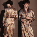 Men Summer Thin Bathrobe High Quality Nightrobes One-Piece Robe Male Loungewear Gents Spring Large Size Ice Silk Printed Pajamas