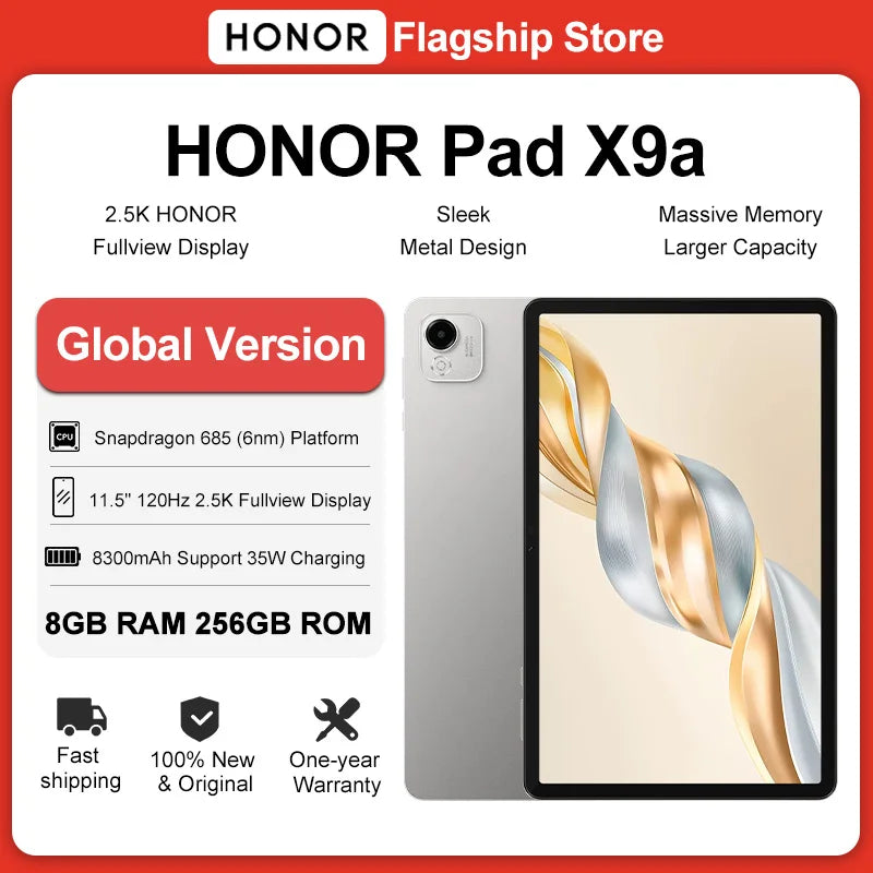 HONOR Pad X9a Global Version 11.5" 2.5K Fullview Display Snapdragon 685 Slim Metal Body Tablet WiFi/LTE 8300mAh 35W FastCharging
