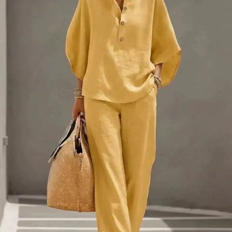 Ladies' Leisure Shirt Set, Lazy and Relaxed Feel, Top Choice for Commuting and Vacation, Lightweight and Slightly Sheer