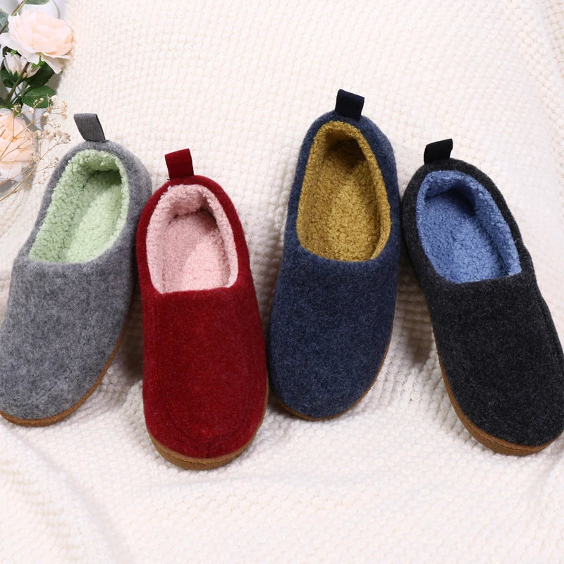 Litfun Fur Cotton Slippers Winter Warm Women Men Home Felt Cozy Shoes Indoor Soft Sole Non Slip Slides Plush Heel Wrap Slippers