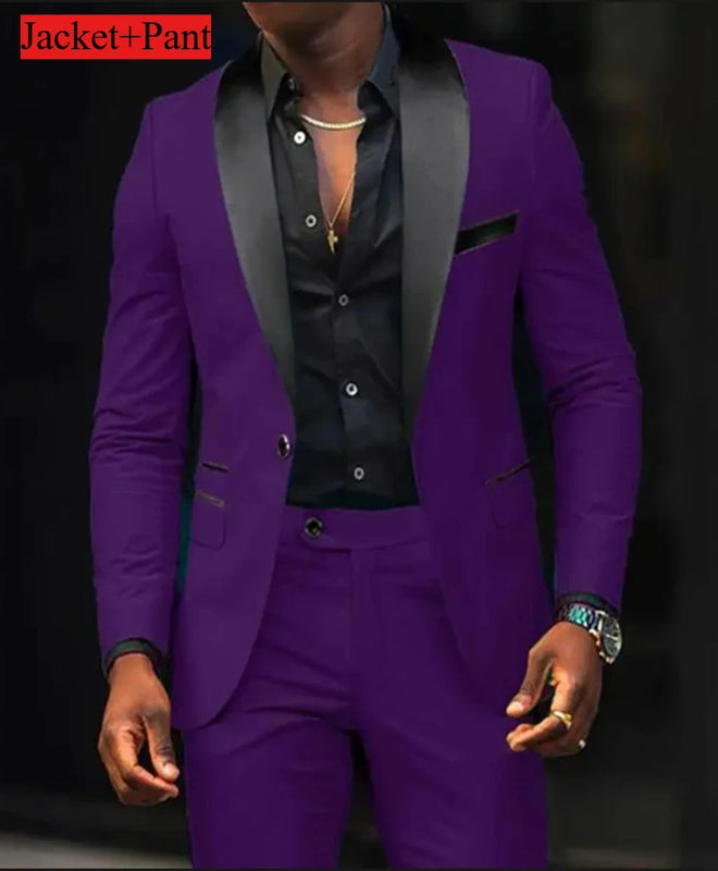 Men Formal Slim Fit Tuxedo Prom Suit Male Groom Wedding Blazers High Quality Groomsman Luxury Dress Business Banquet Party Suit