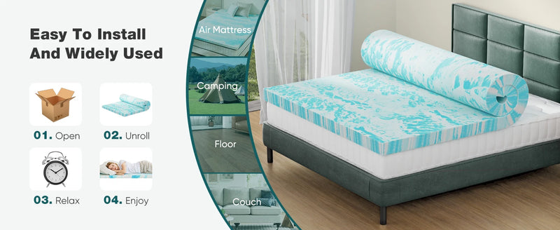 JHK 4 Inch Gel Memory Foam Mattress Topper Full Size Cooling Mattress Soft and Breathable Bed Topper School Bedroom Furniture