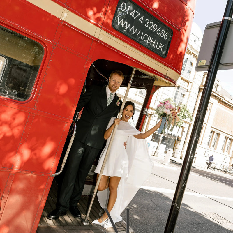 OLOEY Customized Off White Short Wedding Dress - View 4 | SAMAG