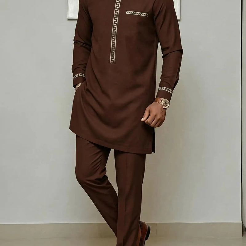 African Traditional Dress Men's Suit Long Sleeve Ethnic Style Printed Patchwork Shirt Casual Pants 2 Piece - View 10 | SAMAG
