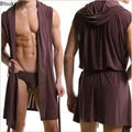 2026 Summer Men's Sexy Sleeveless Pajama Kimono Robe Fashion Loose Casual Hooded Bathrobes Cool Smooth Bath Robe Male Sleep Gown
