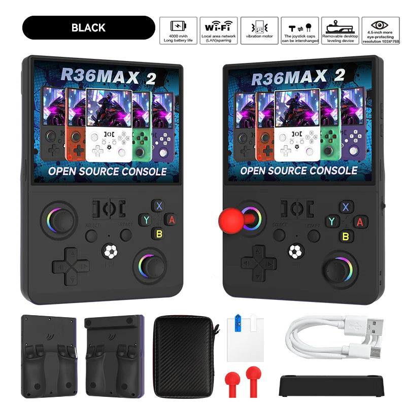 Portable Handheld Game Console 4.5 Inch IPS Screen 4000mAh Battery Retro Gaming Player with Vibration R36 MAX 2