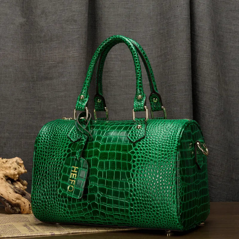 2025 New Crocodile Pattern Leather Women Handbags Boston Genuine Leather Cross-Body Bag Shoulder Messenger Bags