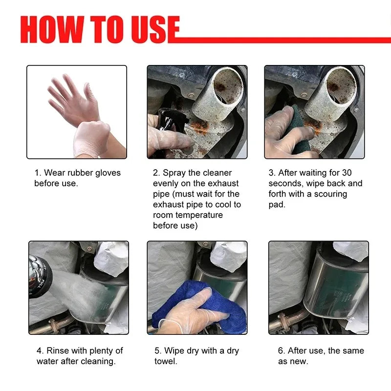 30/120ml Car Motorcycle Exhaust Pipe Cleaner Car Rust Remover with Gloves and Brush Repair Maintenance Tool Set Car Clean Tools