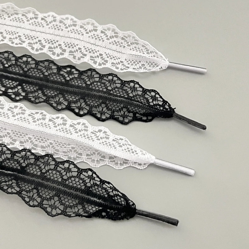 1Pair Fancy Lace Shoelaces for Women Casual Shoes Width Flat Shoelace for Sneakers Black White Shoe Laces Accessorices