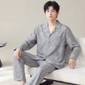 Korean Fashion Men's Cardigan Homewear for Autumn Spring Male Long Sleeves Long Pant 2Pcs/set Loungewear Hombre Pijamas 2026