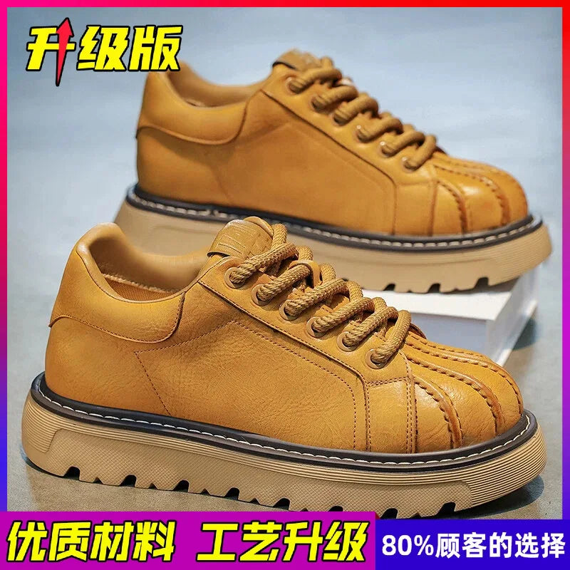 Men's Trendy Autumn Winter Thick-Soled Height-Increasing Workwear Shoes Versatile Sports Shell-Toe Board Shoes