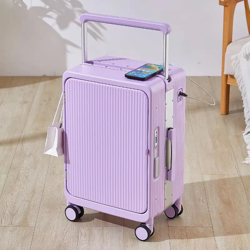 COLENARA 20 Inch Charging Luggage Aluminum Frame Boarding Case 25 Inch Front Opening Laptop Women's Trolley Travel Suitcase