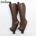 Sorbern Red Matte Hard Shaft Boots For Women Small Heels Knee Hjigh Lace Up Fetish Cosplay Boots Custom Colors
