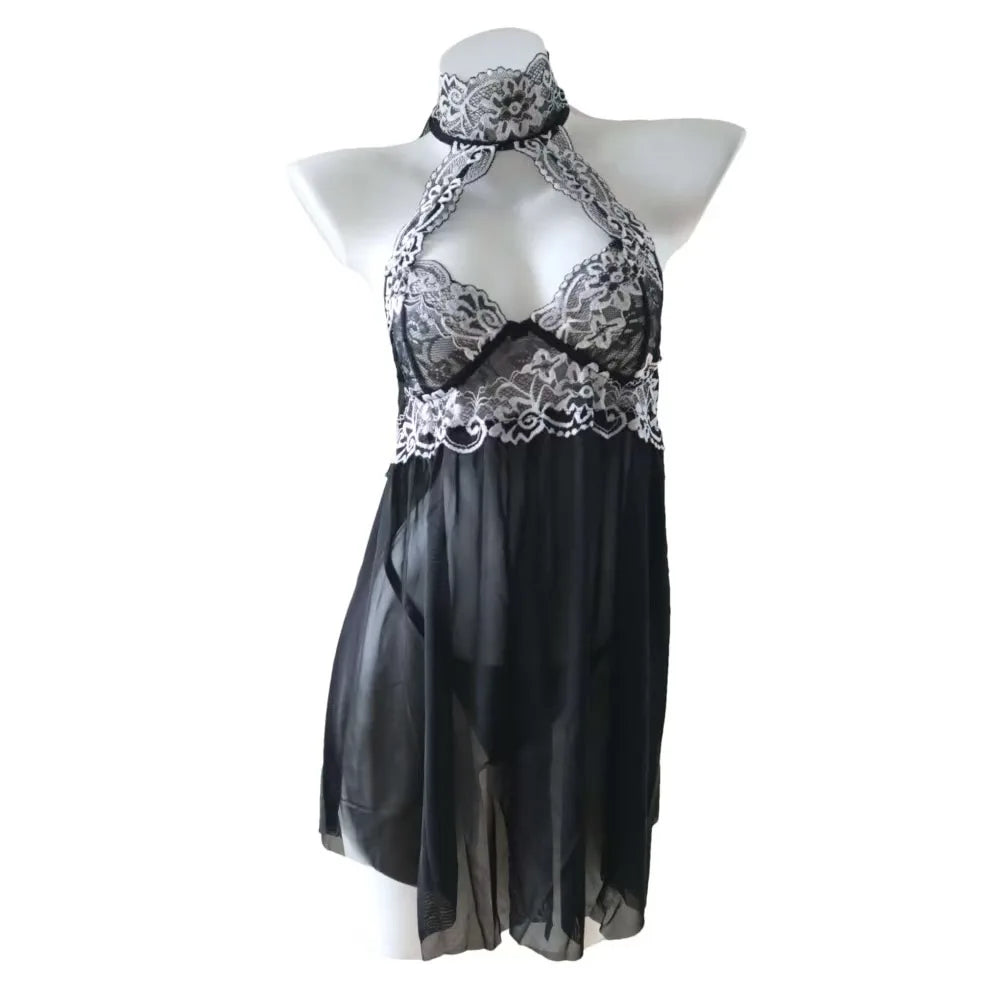 Hot Babydoll Women Sexy Lingerie Dress Costume Open Bra  Sex Chemises Crotchless Bodysuit Lace Erotic Underwear