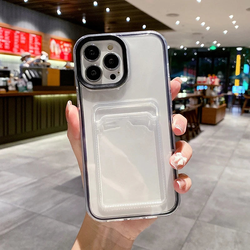 Simple Fashion Card Pocket Bag Colorful Bumper Phone Case For iPhone 16 17 Pro Max 15 14 13 12 11 16 Plus Air Clear Back Cover