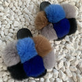 Fur Slides Factory Supply Mixed Color Pom Pom Six Balls Fox Fur Multi-Color Fluffy Fur Slippers For Women