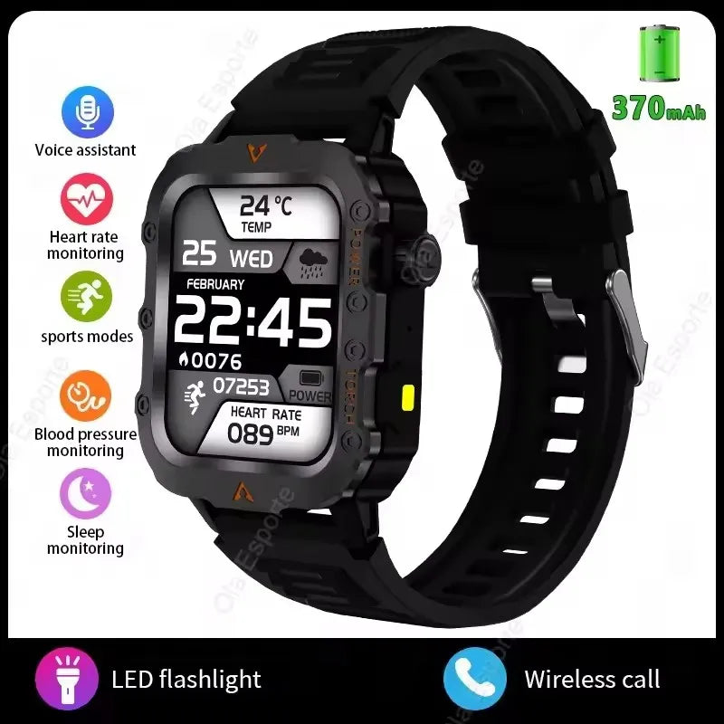 2026 New Military Smart Watch Men IP67 3ATM Outdoor Sports Fitness Tracker Blood Pressure Health Monitor BT Calls GPS Smartwatch