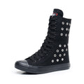 Boots Women Sneakers Canvas Casual High Top Shoes Long Boot Lace-Up Zipper Comfortable Flat Boot Sneakers Tenis Feminino
