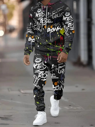The new men's hoodie set for Spring and Autumn features a casual fashionable and comfortable 3D graffiti pattern | SAMAG