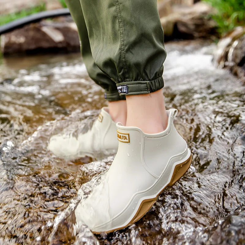 Men's Ankle Rain Boots Outdoor Waterproof  Men Rain Shoes Anti-Slip Wear-resistant Men Kitchen Water Shoes Fishing Rubber Shoes