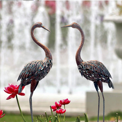 Garden Crane Statue Outdoors, Standing Heron Metal Tall | SAMAG