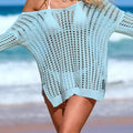 Cover-ups Beach Dress Beachwear Female Women Beach Wear Hollow Out Long Sleeve Solid Crochet Knitted Tunic Beach Cover Up V7574