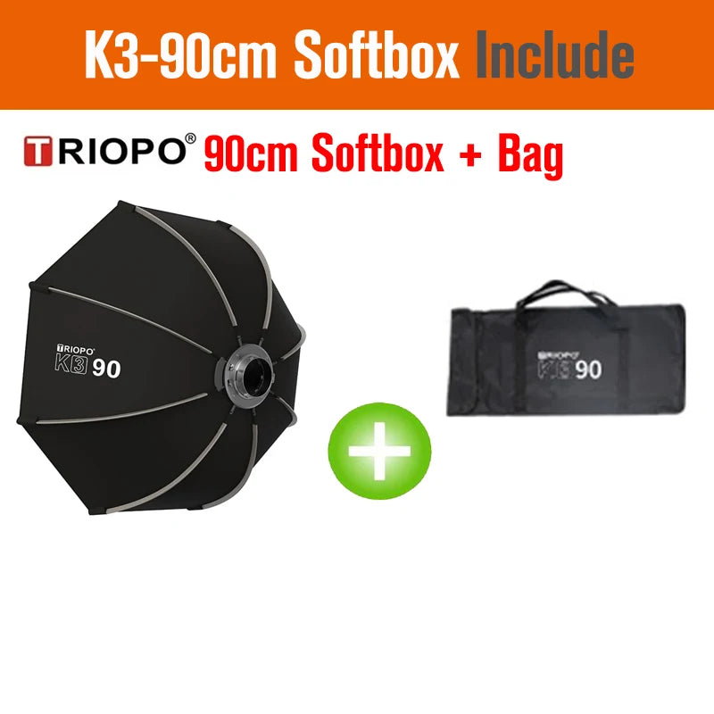 TRIOPO Bowens Mount Softbox K-3 55cm 65cm 90cm 120cm Quick-Setup Octagon Softbox for Godox Aputure Sokani Studio LED Video Light